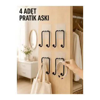 4 Adet Yapışkanlı Duvar Askısı Çok Amaçlı Pratik Askılık Seti
