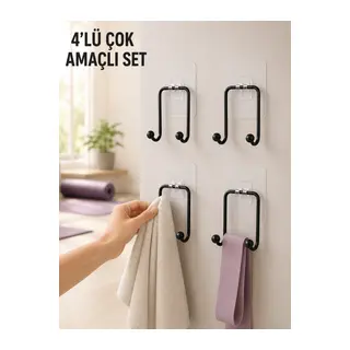 4'lü Duvar Tipi Yapışkanlı Askı Pratik Ev ve Banyo Askılık Seti