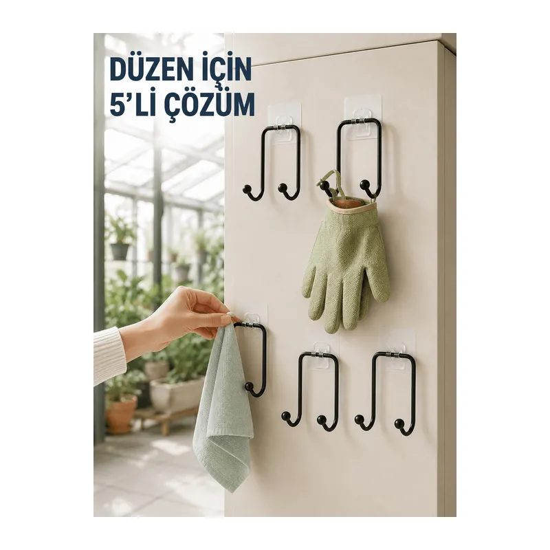 5 Adet Çok Amaçlı Yapışkanlı Askılık Ev Düzenleyici Duvar Askısı