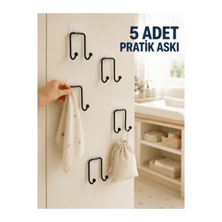 5'li Duvar Tipi Yapışkanlı Askı Pratik Ev ve Yaşam Alanı Askılık Seti