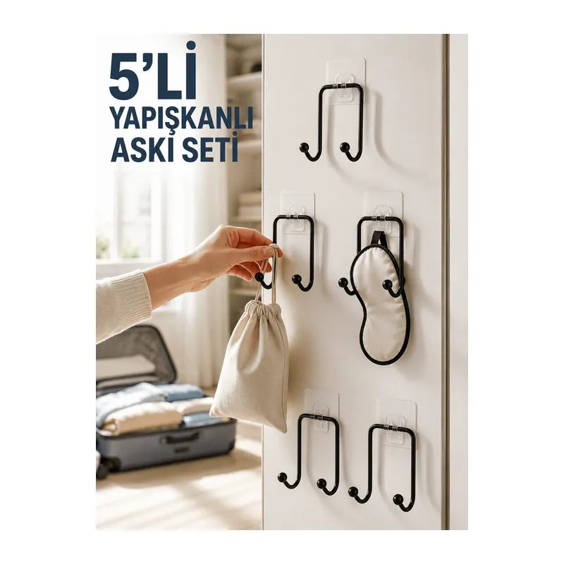 5 Adet Yapışkanlı Askı Çok Amaçlı Mutfak Banyo Düzenleyici Askılık