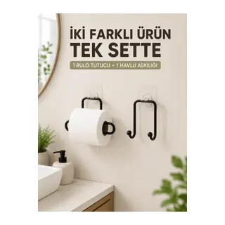 Pratik Yapışkanlı Rulo Kağıtlık ve Havlu Bez Askılığı 2 Parça Düzenleyici Set
