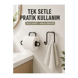 Banyo ve Mutfak İçin Yapışkanlı Havlu Askılığı ve Rulo Kağıt Tutucu Set