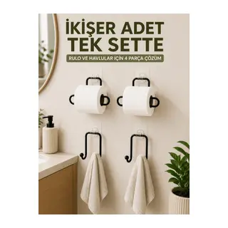 Rulo Kağıt Tutucu ve Havlu Bez Askılığı Seti 2’şer Adet Toplam 4 Parça