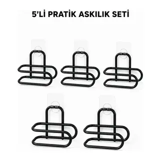 Siyah Metal WC Kağıtlık Yapışkanlı Tuvalet Kağıdı Rulo Tutucu 5 Adet Avantajlı Set