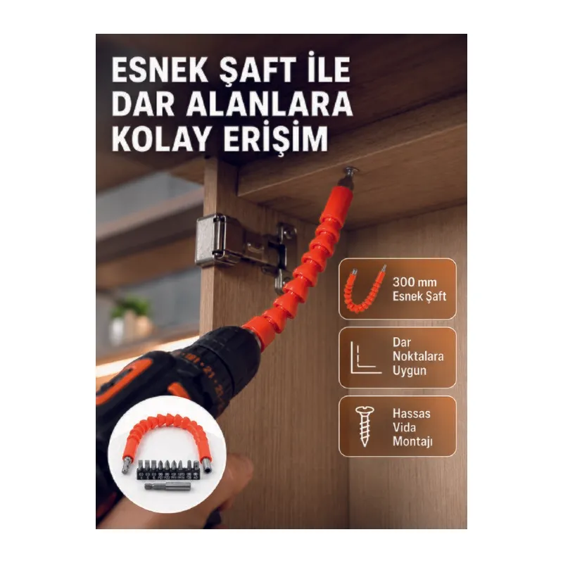 12 Parça Esnek Bits Uç Seti 300 mm Esnek Şaftlı Tornavida Uç Seti