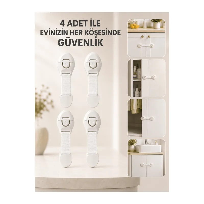 4 Adet Çok Amaçlı Çocuk Güvenlik Kilidi Dolap, Çekmece ve Gardırop İçin