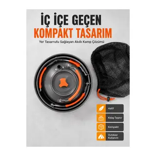 Kompakt Kamp Yemek Seti Alüminyum Tencere Tava Çaydanlık Taşıma Fileli Outdoor Set