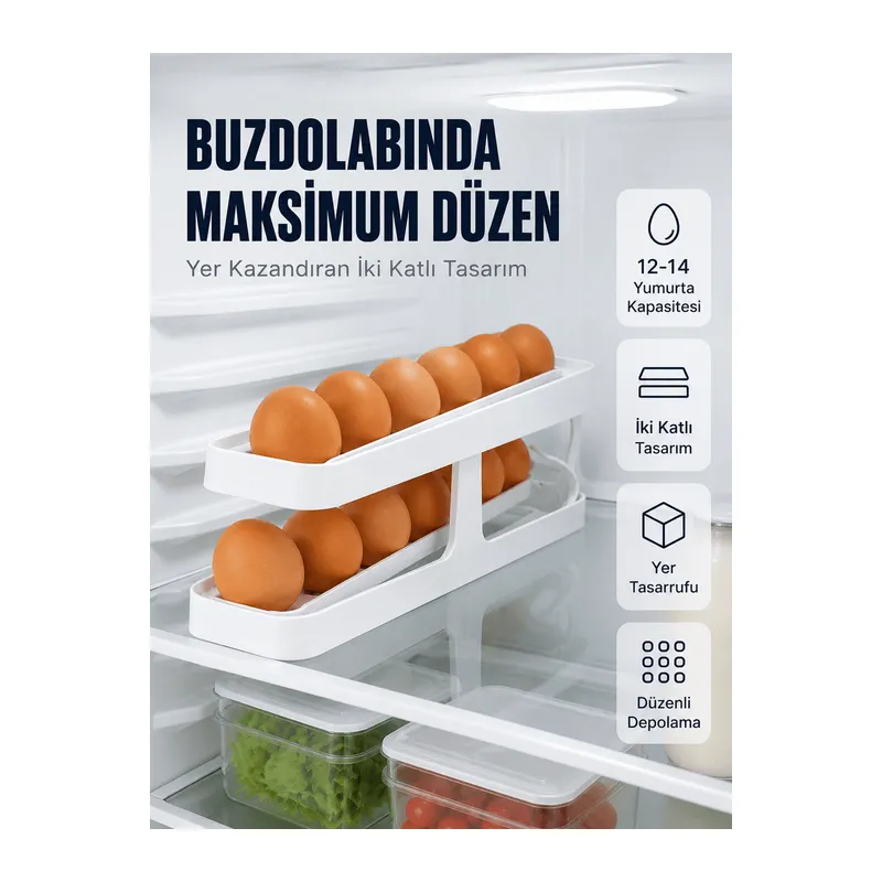 Buzdolabı Yumurtalık Organizer Geniş Kapasiteli Yumurta Düzenleyici Rafı