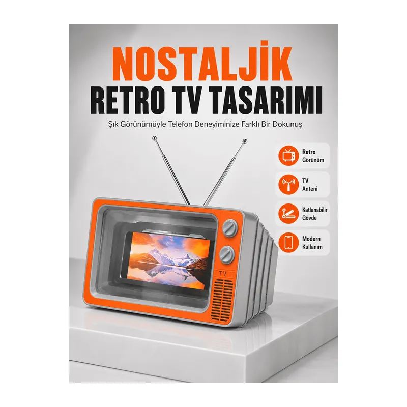 12 İnç Telefon Ekran Büyütücü Retro TV Tasarımlı HD Fresnel Lens Taşınabilir Mobil Ekran Büyütücü