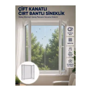 Çift Kanatlı Cırt Bantlı Pencere Sinekliği Kolay Montajlı Beyaz File