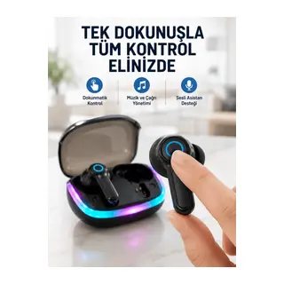 Bluetooth 5.4 TWS Kablosuz Kulaklık Quad ENC Mikrofonlu RGB Şarj Kutulu HD Ses