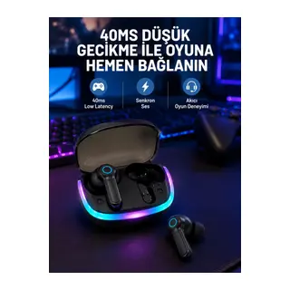 RGB Şarj Kutulu TWS Kablosuz Kulaklık Bluetooth 5.4 HD Voice Type-C Şarj Destekli