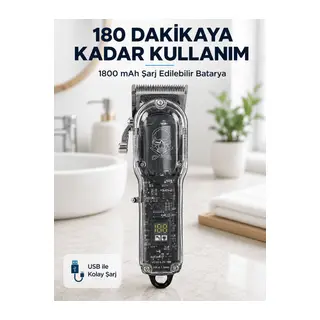 Erkek Saç Tıraş Makinesi Ayarlanabilir Bıçaklı 4 Taraklı 180 Dakika Kullanımlı LCD Ekranlı Şarjlı