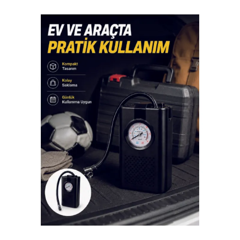 Taşınabilir Araç Hava Pompası Analog Manometreli Lastik Şişirme Pompası