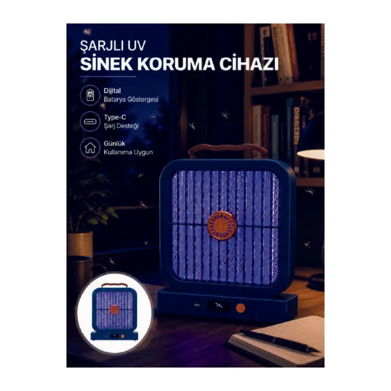 UV Işıklı Şarj Edilebilir Sinek Yok Edici Elektrikli Lamba Mavi