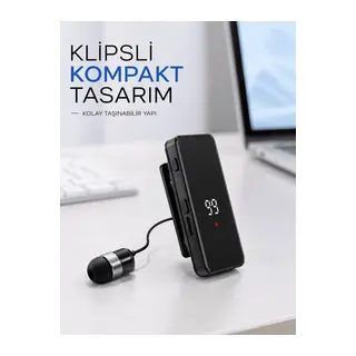 Dijital Ekranlı Bluetooth Kulaklık Tek Kulaklıklı Klipsli Kompakt Tasarım