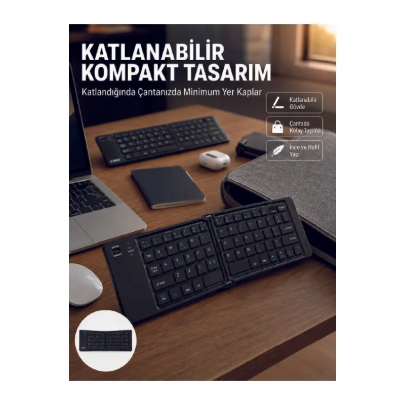 Kablosuz Katlanabilir Bluetooth Klavye Telefon Tablet Bilgisayar Uyumlu