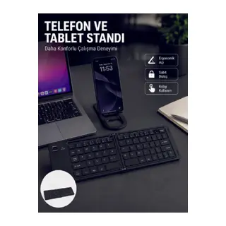 Bluetooth Katlanabilir Klavye USB-C Şarjlı 3 Cihaz Bağlantılı Taşınabilir Klavye