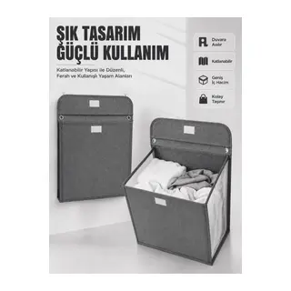 Duvara Asılabilir Katlanabilir Kirli Çamaşır Sepeti Geniş Hacimli Düzenleyici