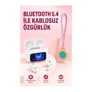 Bluetooth 5.4 Kablosuz Kulaklık Pembe Askılı Analog Charm Saat İkili Set