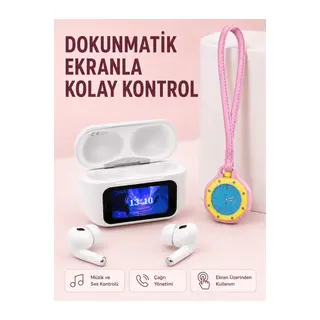 Dokunmatik Ekranlı Kablosuz Kulaklık ve Pembe Çanta Aksesuar Saati Avantajlı Set