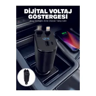 4 Cihazı Aynı Anda Şarj Eden Araç Şarj Cihazı USB-A, USB-C, Type-C ve Lightning Destekli