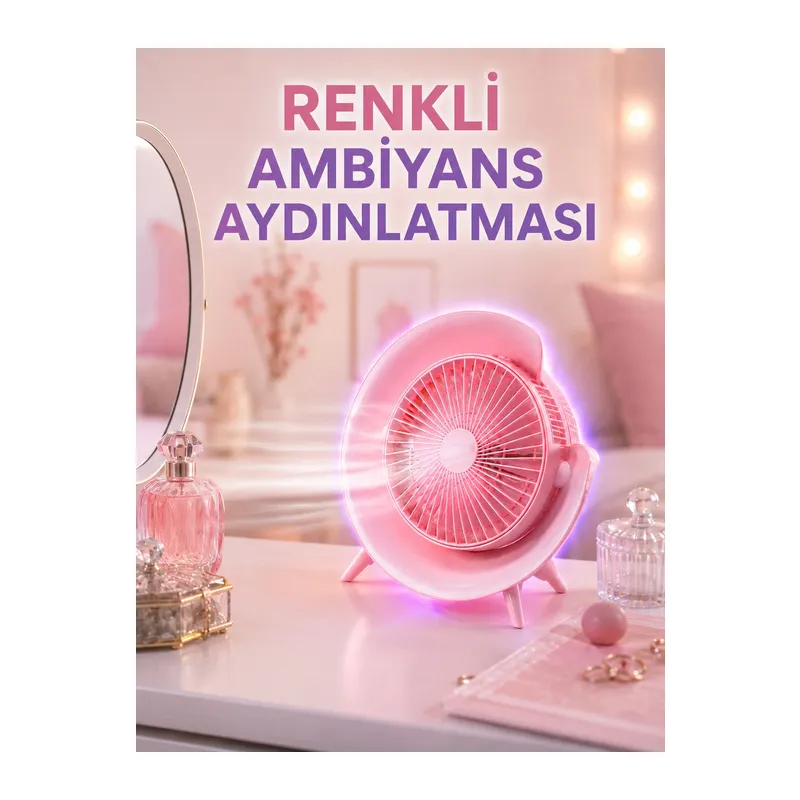 3 Hız Ayarlı USB Şarjlı RGB Masa Fanı