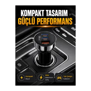 60W Araç İçi Hızlı Şarj Adaptörü Çift USB-C PD ve USB-A QC3.0