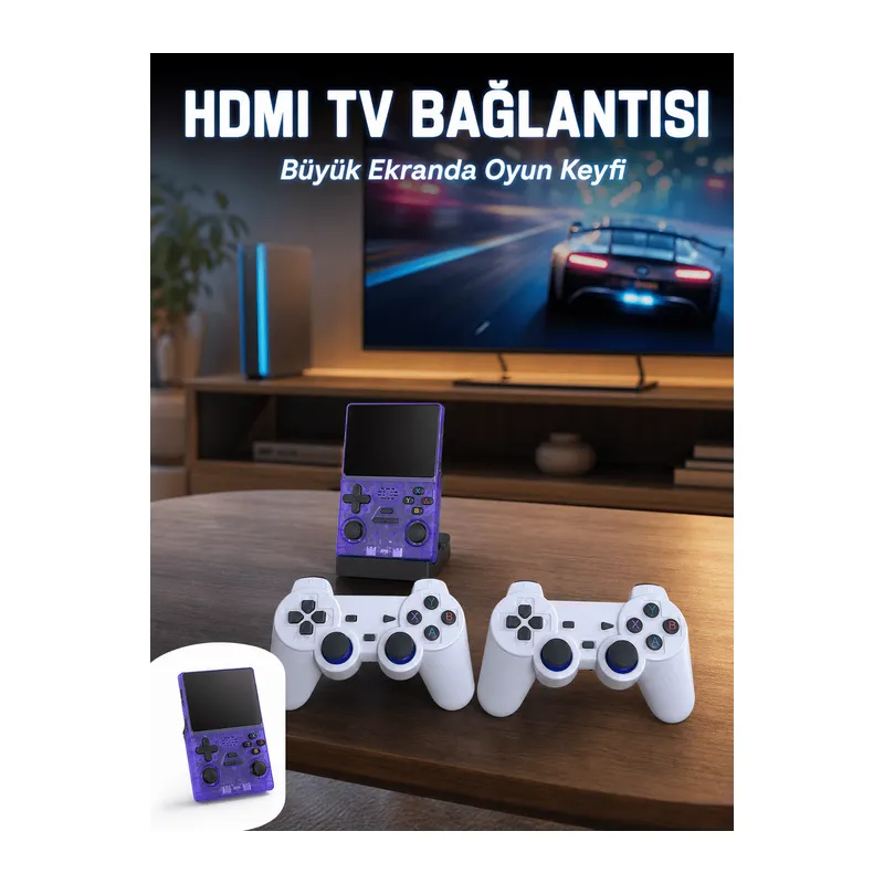 Retro Oyun Konsolu 2 Kablosuz Oyun Kolu ve IPS Ekranlı