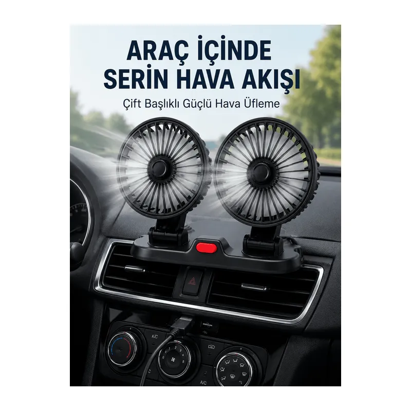 Ayarlanabilir Çift Başlıklı Sessiz Araç İçi Vantilatör