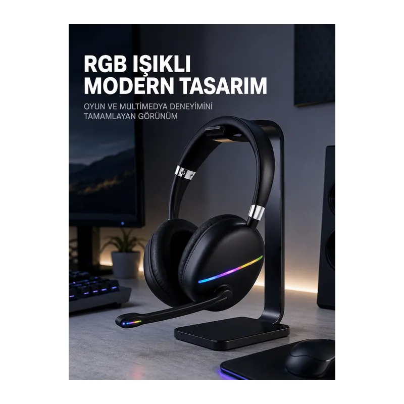 Kablosuz Bluetooth 5.0 Kulaklık RGB Işıklı Tasarım