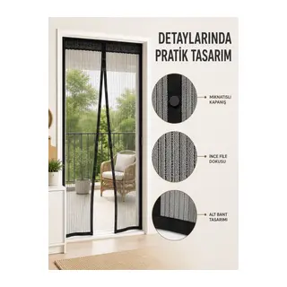 Mıknatıslı Kapı Sinekliği Otomatik Kapanan Siyah File Balkon ve Teras Sinekliği