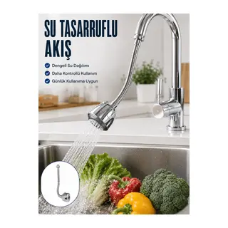 Ayarlanabilir Musluk Başlığı Esnek Spiral Hortumlu Lavabo Uzatma Aparatı