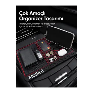 Araç İçi Kaydırmaz Organizer Mat Telefon Standlı Çok Amaçlı Konsol Düzenleyici