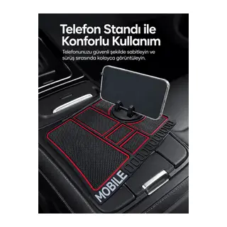 Araç İçi Telefon Standlı Kaydırmaz Silikon Organizer Mat Konsol Düzenleyici