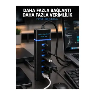 7 Port USB 3.0 Hub 5Gbps Süper Hızlı USB Çoklayıcı