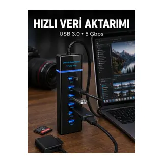 USB 3.0 Çoklayıcı 7 Port Yüksek Hızlı Veri Aktarım