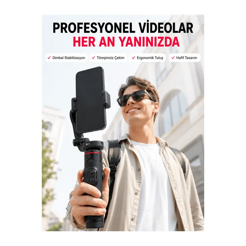 Akıllı Takipli Gimbal Selfie Stick Profesyonel Video Çekim Stabilizatörü Uzayabilir Tripod Bluetooth Kumandalı