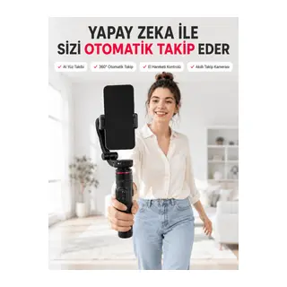AI Yüz Takip Özellikli Gimbal Selfie Stick 360° Dönebilen Telefon Tutucu Uzayabilir Bluetooth Kumandalı