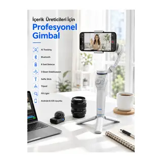 Akıllı Telefon Gimbal Sabitleyici 360° Takip Özellikli Profesyonel Video Çekim Stabilizeri