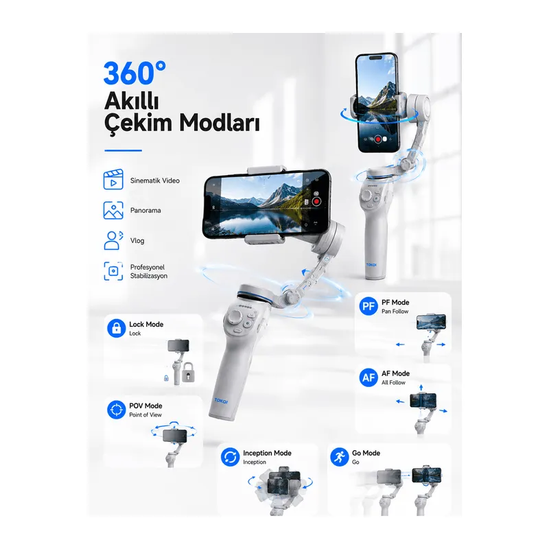 3 Eksen Telefon Sabitleyici Canlı Yayın Vlog Mobil Video Çekimi İçin Profesyonel Gimbal