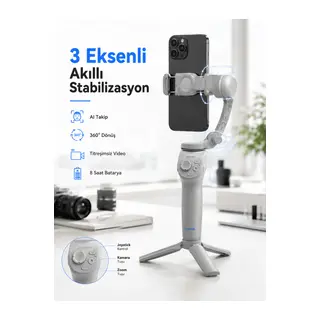 Profesyonel Telefon Gimbal Stabilizer 3 Eksen Sabitleme Çoklu Çekim Modları Uzun Pil Ömürlü Taşınabilir Tasarım