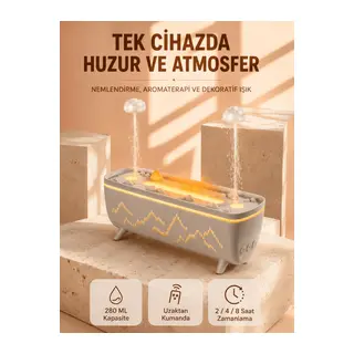 Aroma Difüzörü 280 ML Yağmur Damlası Efektli Hava Nemlendirici Uzaktan Kumandalı LED Işıklı
