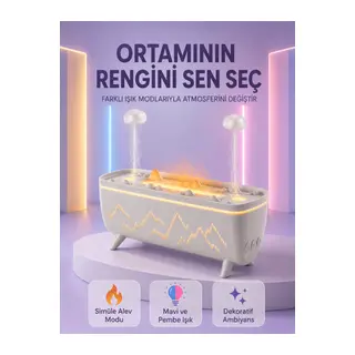Yağmur Efektli Hava Nemlendirici 280 ML Aromaterapi Difüzörü Alev Modlu Uzaktan Kumandalı