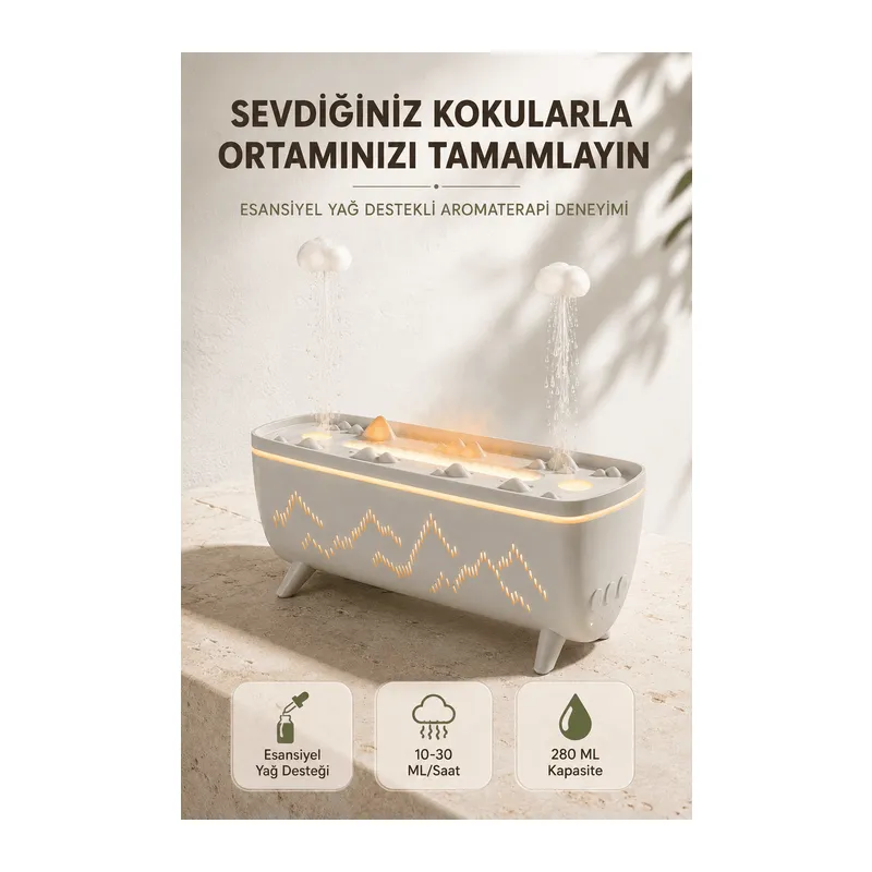 Ultrasonik Hava Nemlendirici Aromaterapi Difüzörü Jöle Yağmur Efektli LED Işıklı 280 ML