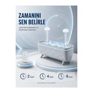 Uzaktan Kumandalı Aroma Difüzörü Sessiz Hava Nemlendirici Alev Efektli 2 4 8 Saat Zamanlayıcılı