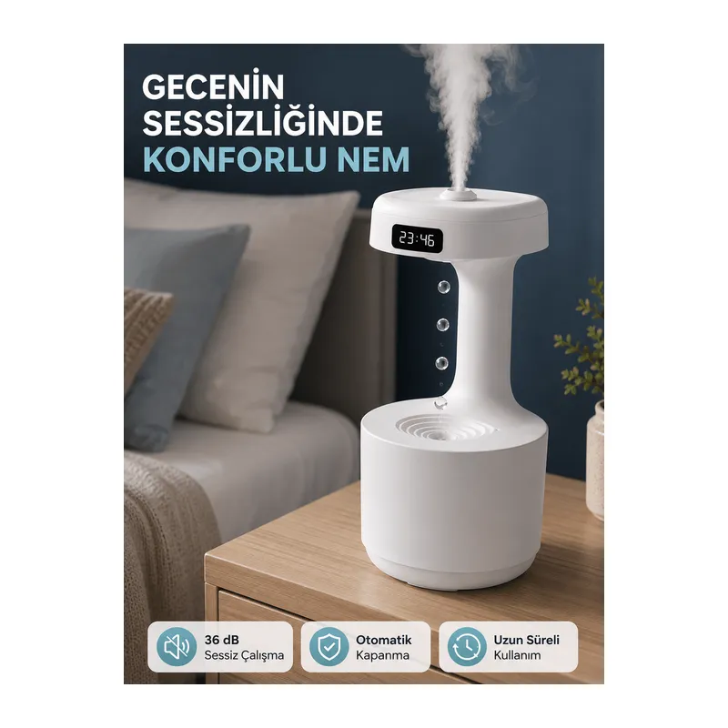 Ultrasonik Hava Nemlendirici 800 ml Aromaterapi Difüzör Ters Su Damlası Efektli