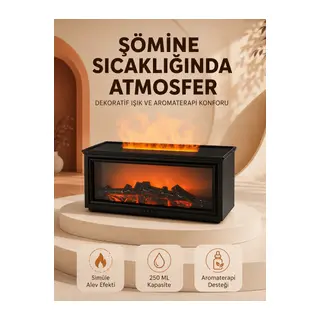 Alev Efektli Aroma Yayıcı Hava Nemlendirici Uzaktan Kumandalı Gece Lambası