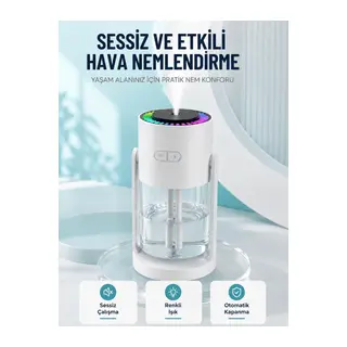 Hava Nemlendirici LED Işıklı Sessiz Çalışan Otomatik Kapanmalı Masaüstü Nemlendirme Cihazı